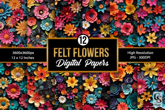 Download Colorful Paper Felt Flower Digital Paper - Colorful paper Collection